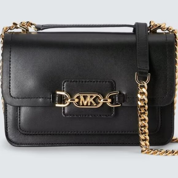 NWT ✅ Michael Kors Heather Large Leather Shoulder Bag BLACK ⭐ NWT - Picture 2 of 15